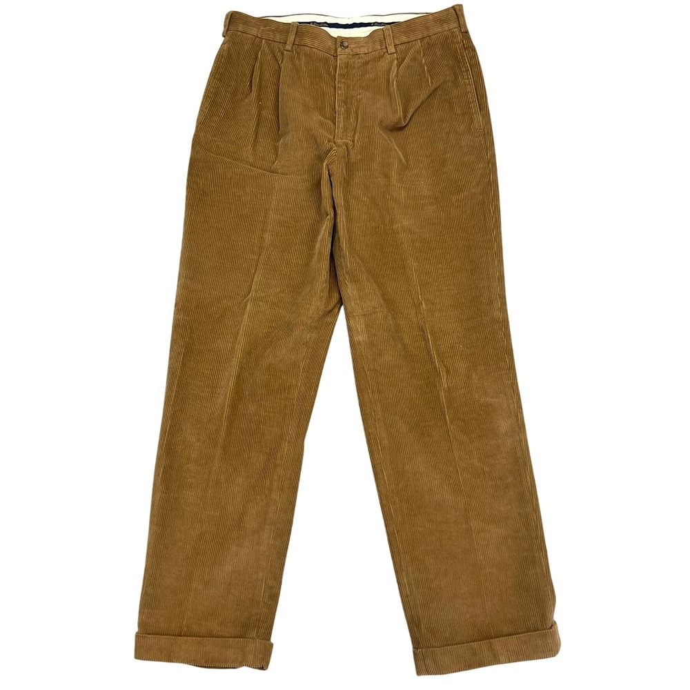 Brooks Brothers Elliot Corduroy Pants Mens 35x32 Brown Pleated Cuffed Trousers
